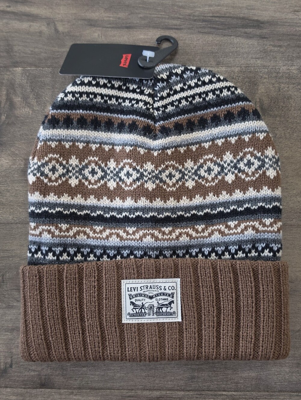 Levi's Fair Isle Men's Knit Beanie One Size NWT Brown